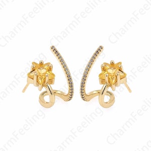 Hollow Earrings,Flower Earrings,18K Gold Filled Round Earrings,Micropave CZ Plant Earrings,DIY Jewelry Accessories 17.5x17.5x13mm