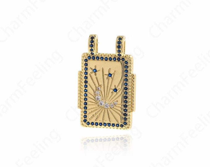 Rectangular Pendant, Moon Necklace, Micropavé CZ Crescent Necklace, 18K Gold Filled Moon Pendant, DIY Jewelry Supplies, 27.3x17.3x4.5mm