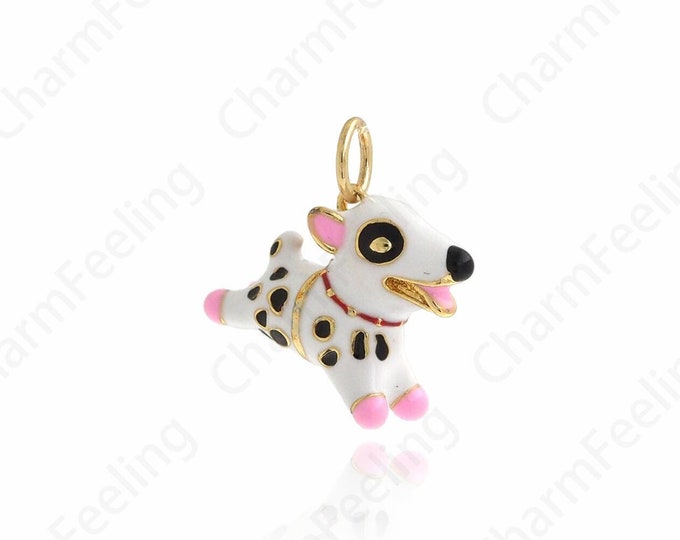 Enamel Dog Pendant, Loyal Dog Charm, Dog Lovers Necklace, 18K Gold Filled Dog Pendant, DIY Jewelry Components 14x16.5x6mm