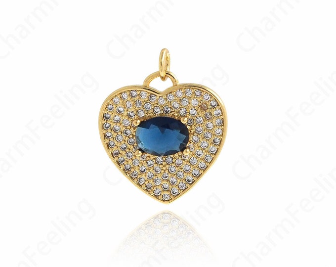Heart Pendant, 18K Gold Filled Heart Necklace, Micropavé CZ Love Charm, Love Necklace, DIY Jewelry Supplies, 23.3x19.6x4.5mm