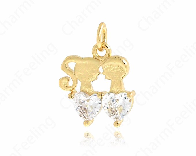 Kids Charm, Micropavé CZ Heart Pendant, 18K Gold Filled Love Pendant, Couple Charm,DIY Jewelry Accessories, 17.4x13x3.5mm