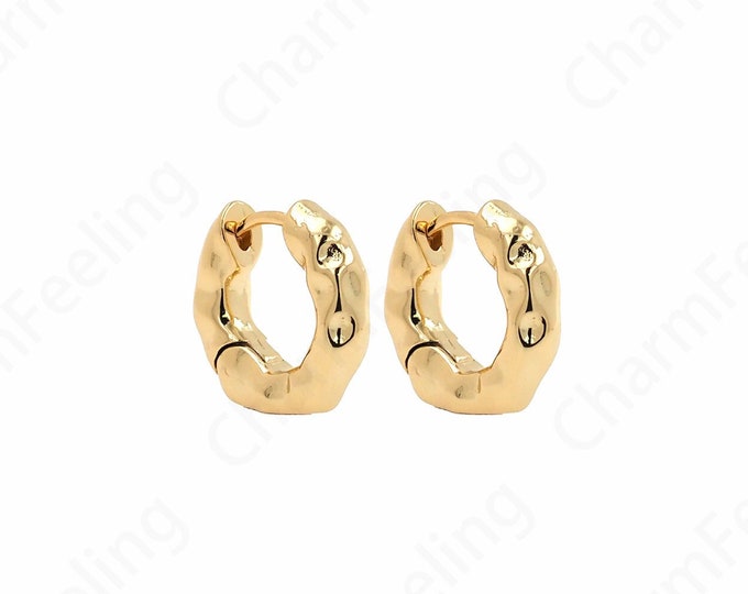 1 Pair Hammered Earrings,Thick Earrings,Simple Earrings, 18K Gold Filled Hoop,Twist Earrings,Perfect Gift for Her and Girls,17.5x18x4mm