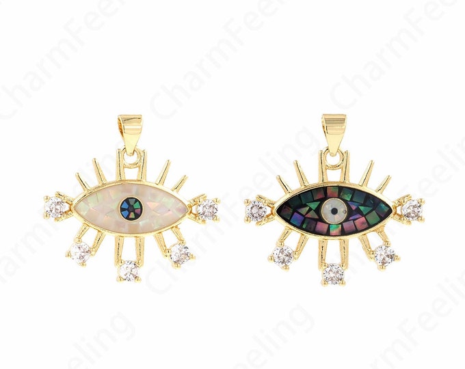 Micropavé CZ Dainty Eye Necklace, 18K Gold Filled Lucky Eye Pendant, Eye Charm, DIY Jewelry Accessories, 24.5x26x3mm