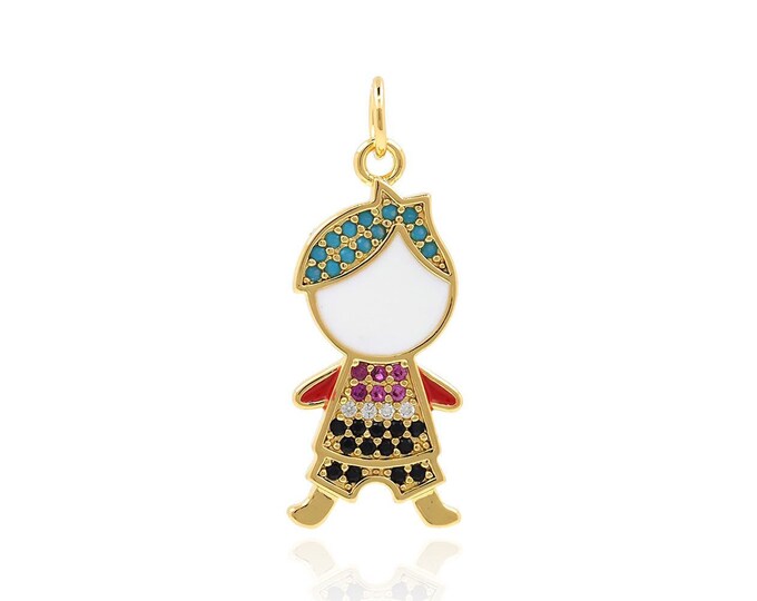 Boys Pendant, Micropavé CZ Kids Charm, Boys Necklace, 18K Gold Filled Boys Charm, DIY Jewelry Supplies, 27x10x1.5mm