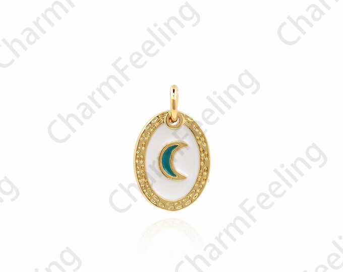18K Gold Filled Enamel Moon Pendant, Micropavé CZ Crescent Necklace, Crescent Charm, Moon Charm, DIY Jewelry Accessories, 15x9x1mm