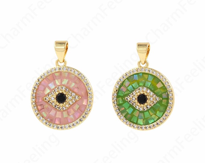 Gold Eye Pendant, 18K Gold Filled Good Luck Pendant Eye Pendant, Round Eye Necklace,Micro Pave CZ  Eye Pendant 22x16x4mm