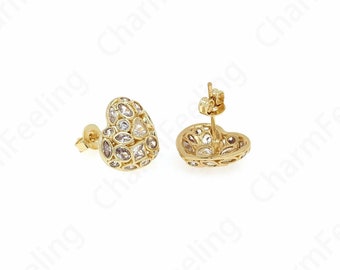 1 Pair,Heart-Shaped Earrings, 18K Gold Filled Love Earrings, Micropaved CZ Love Earrings,Love Charm, A Gift For Her,12x12.5x3.5mm
