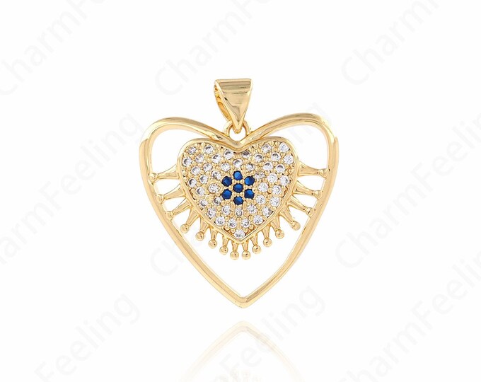 Lucky Eye Pendant, Heart Pendant, Eye Charm, 18K Gold Filled Love Necklace, Gift For Her, DIY Jewelry Supplies, 25x21.5x4mm
