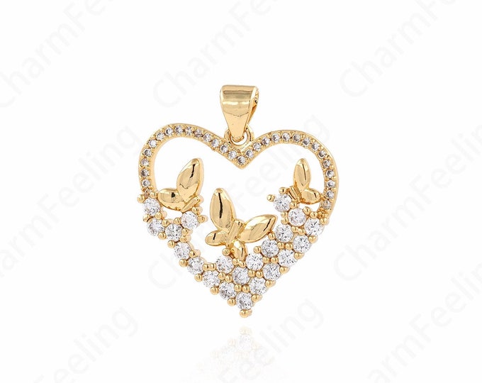 18K Gold Filled Insect Pendant,Butterfly Pendant,Butterfly Charm,Micropavé CZ Animal Charm,DIY Jewelry Making Accessories,24.5x22x3mm