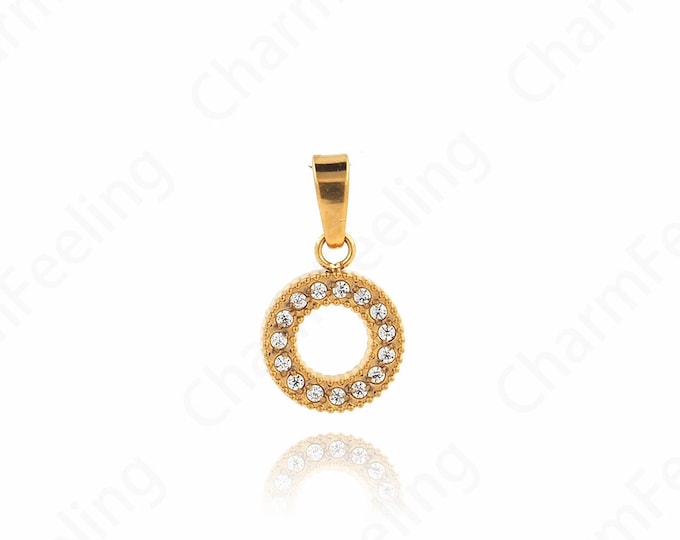 Disc Charm, Micropavé CZ  Hollow Pendant, 18K Gold Filled Round Coin Pendant,Disc Necklace, DIY Jewelry Accessories 15.5x8.5x1.5mm