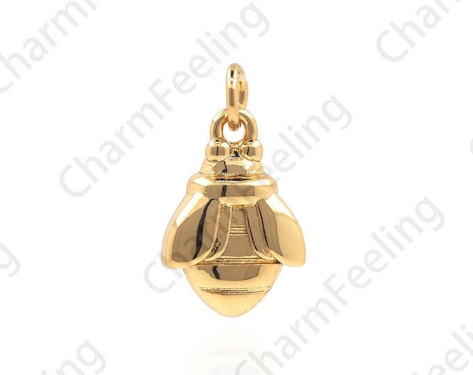 18K Gold Filled Bee Pendant, Beetle Necklace, Insect Charm, Bee Charm, Bee Necklace, DIY Jewelry Making 15x8.5x2.5mm