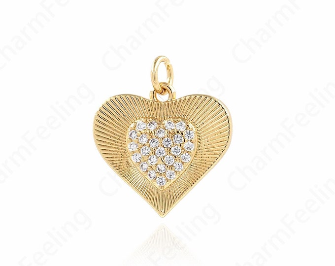 Micropavé CZ Heart Charm, 18K Gold Filled Heart Pendant, Heart Necklace, Love Necklace, DIY Jewelry Accessories 19x17.5x3mm