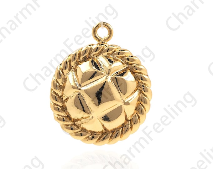 18K Gold Filled Disc Woven Pendant, Round Woven Necklace, Puffed Woven Pendant, Round Charm, DIY Jewelry Making Accessories 23.5x20x6mm
