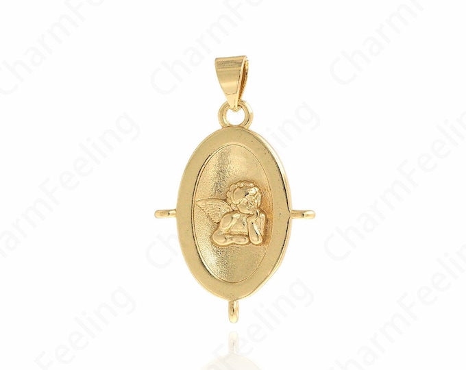 18K Gold Filled Cupid Pendant, Oval Coin Necklace, Cupid Charm,Dainty Love Charm, DIY Jewelry Accessories, 30x18x2.5mm