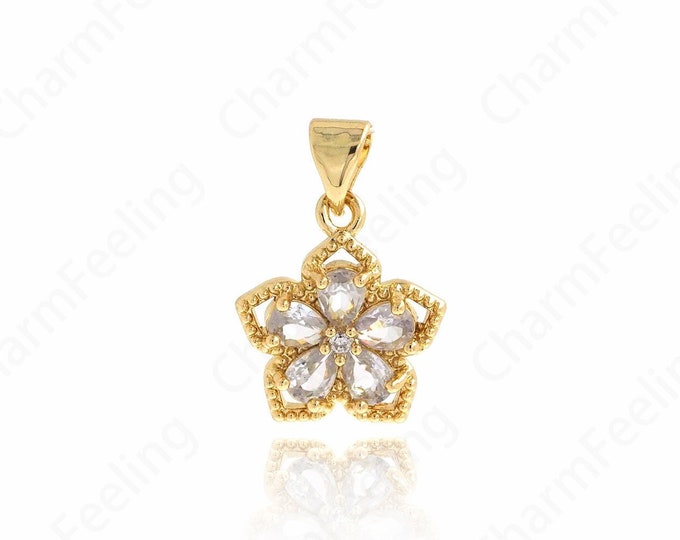18K Gold Filled Flower Pendant,Flower Jewelry,Micropavé CZ Flower Necklace,Beautiful Flower Necklace,Flower Charm, Plant Charm,19.5x13x3.5mm