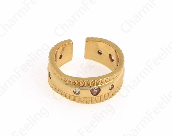 18K Gold Filled Open Ring, Adjustable Ring, Micropavé Cubic Zirconia Ring, Ruby Ring, Ruby Charm,