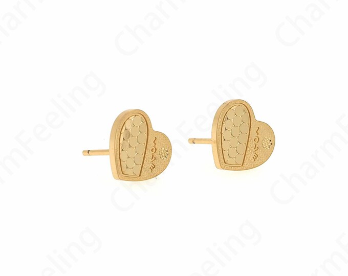 1 Pair,18K Gold Filled Love Earrings, Heart Stud Earrings,Honeycomb Love Earrings, Pierced Earrings, DIY Jewelry Accessories,10x9.5x1.2mm