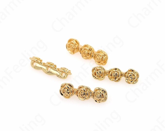 18K Gold Filled Button Beads, Round Flat Beads, Flower Button Beads, Bracelet Beads, Necklace Beads, DIY Jewelry Supplies, 17x5x4mm