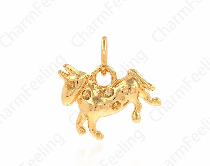 Horse Necklace,Animal Charm, 18K Gold Filled Unicorn Charm, Micropavé CZ Unicorn Pendant, DIY Jewelry Supplies, 11x11x3mm