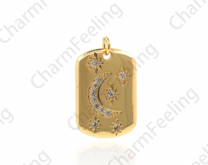 18K Gold Filled Rectangle Pendant, Micropavé CZ Crescent Necklace, Crescent Charm, Polaris Charm, DIY Jewelry Accessories, 27x16.5x2.7mm