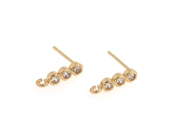 Strip Earring Accessories, 18K Gold Filled Minimalist Earrings, Micro pavé CZ Dainty Gold Earrings, DIY Jewelry Supplies, 13.5x3.5x2mm