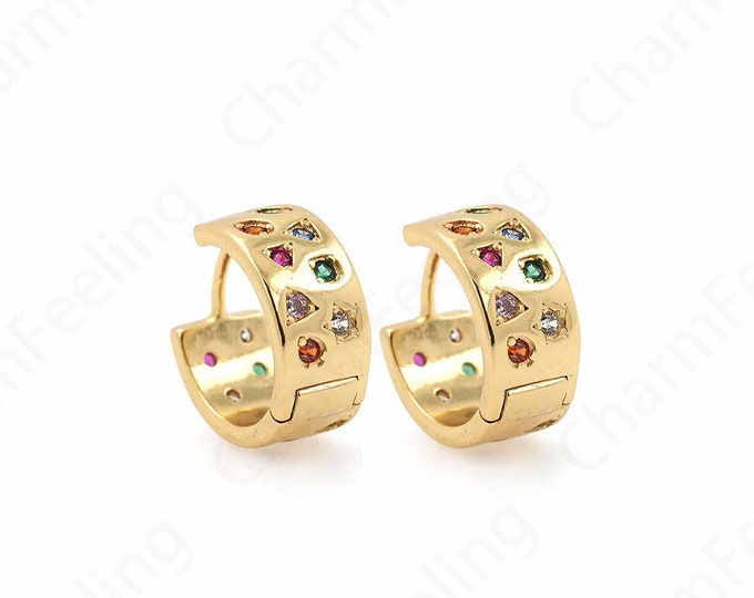 Thick Earrings,Earring Charm, Micropave CZ Gold Earrings,18K Gold Filled Round Earrings,DIY Jewelry Accessories 14.8x15.6x7.3mm