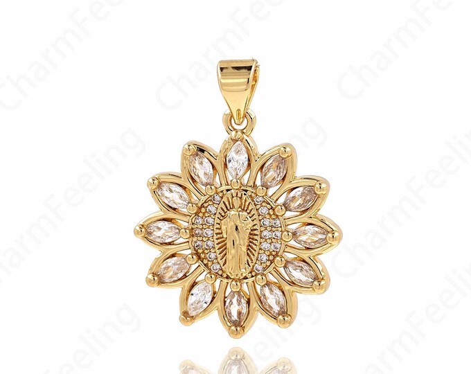 Micropavé CZ Gold Saint Jude Thaddeus Necklace,18K Gold Filled St.Jude Medallion Pendant and Chain,DIY Jewelry Supplies,26.3x20x2.5mm