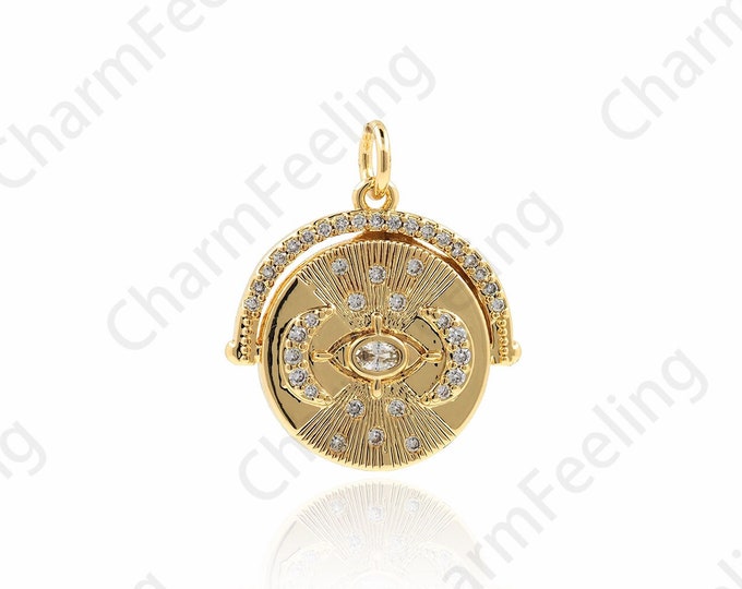 Micropavé CZ All Seeing Eye Pendant, 18K Gold Filled Universe Eye Necklace,Eye Charm,Eye Pendant, Eye Charm, 22x19x2.5mm