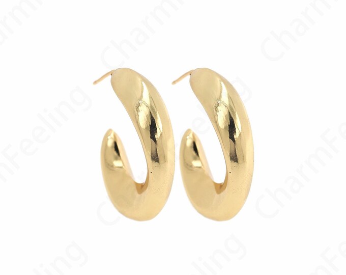 1 Pair C-Shaped Earrings 18K Gold Filled Thick Earrings Moon Earrings Crescent Earrings Dainty Earrings,Gift for Her,32x27x8.3mm