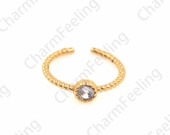 18K Gold Filled Minimalist Thin Ring, Micropavé CZ Daily Ring, Adjustable Ring, Eye Ring, Gold Open Ring,