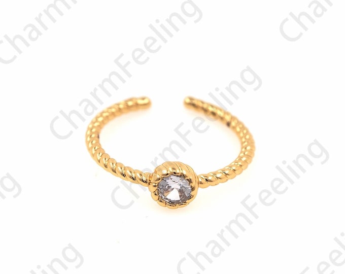 18K Gold Filled Minimalist Thin Ring, Micropavé CZ Daily Ring, Adjustable Ring, Eye Ring, Gold Open Ring,
