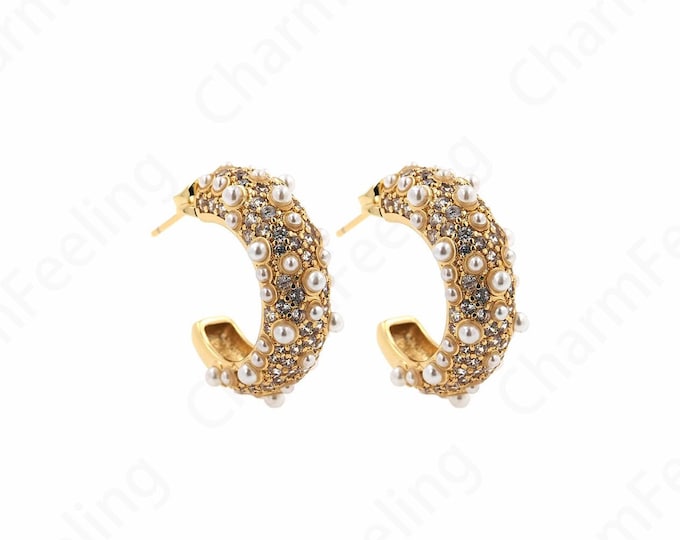 1 Pair,18K Gold Filled Moon Earrings, Micropavé CZ Crescent Earrings, Crescent Moon Charm, Star Charm, A Gift For Her,23x26x9.4mm