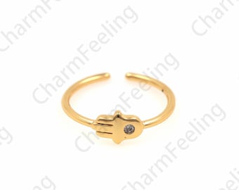 Anello Hamsa riempito in oro 18 carati, anello regolabile, anello impilabile, anello per gli occhi, fascino Hamsa, anello palmare, anello giornaliero