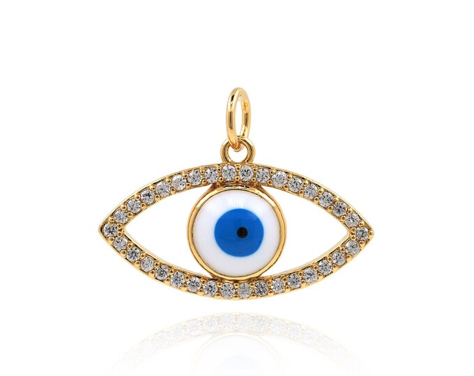 Lucky Eye Necklace,Devil's Eye Pendant, 18K Gold Filled Eye Charm, Micropavé CZ Eye Necklace, DIY Jewelry Supplies,16x22x3.8mm