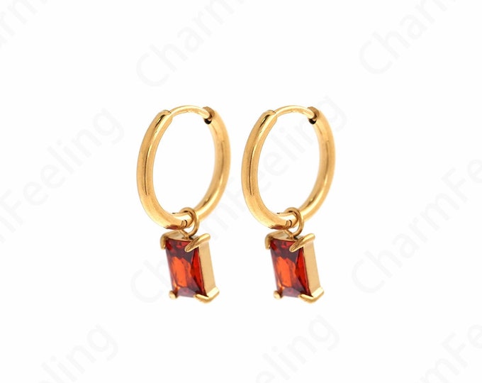 Micropavé CZ Rectangle Earrings,Square Earrings,Stainless steel Earrings, 18K Gold Filled Simple Earrings, Gifts for Her,13.5x1.5mm