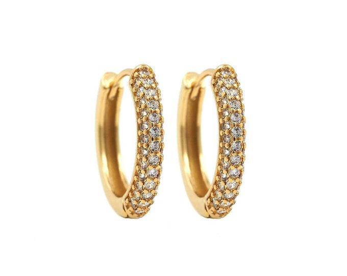 Micropave CZ Gold Earrings,18K Gold Filled Round Earrings,Round Pendants,Hollow Earrings,Earring Charm,DIY Jewelry Accessories 19x3mm