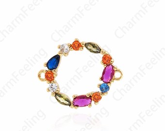 Ring Connector, Hollow Connector, Micropaved CZ Flower Connector, 18K Gold Filled Bracelet Supplies, DIY Jewelry Supplies, 18.7x23x3mm