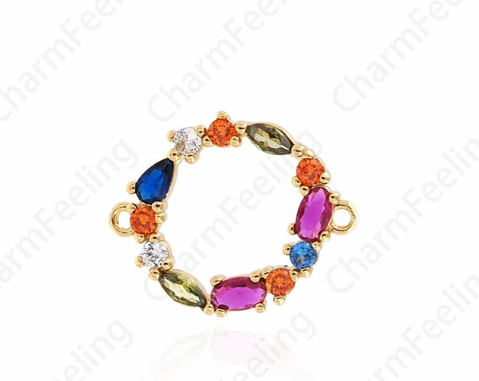 Ring Connector, Hollow Connector, Micropaved CZ Flower Connector, 18K Gold Filled Bracelet Supplies, DIY Jewelry Supplies, 18.7x23x3mm