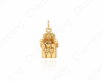 Square Pendant, 18K Gold Filled Enamel Charm, Gift Box Pendant, Gift Charm, Gift Box Necklace, DIY Jewelry Supplies, 19x9x5.5mm