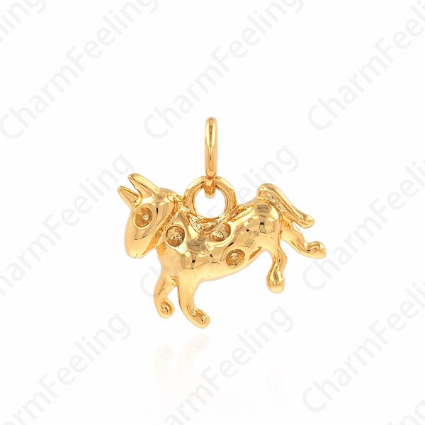 Collana di cavallo, fascino animale, ciondolo unicorno riempito in oro 18K, ciondolo unicorno Micropavé CZ, forniture per gioielli fai da te, 11x11x3mm
