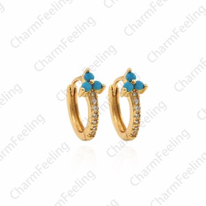 1 Pair, Micropavé CZ Gold Earrings, 18K Gold Filled Round Earrings, Turquoise Earrings, Hollow Earrings, DIY Earring Accessories, 11x12mm