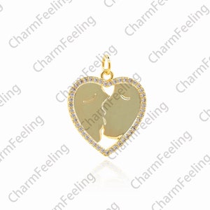Naszyjnik z 18-karatowego złota wypełniony sercem, zawieszka z mikropavé cyrkonii Love Kiss, zawieszka Love Charm, naszyjnik na szczęście, akcesoria do biżuterii DIY, 24x19x1,5 mm