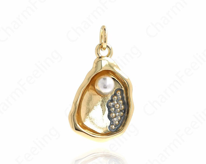 Enameled Pearl Pendant, Clam Necklace, 18K Gold Filled Shell Pendant, Enameled Pearl Charm, Pearl Pendant, Clam Charm, 23x13.5x5mm