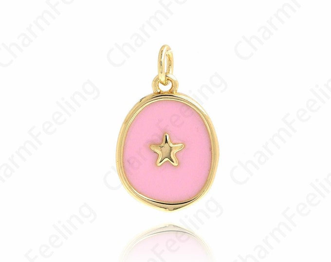 18K Gold Filled Enamel Star Pendant, Polaris Charm, Star Necklace, Oval Star Pendant, DIY Jewelry Accessories, 20.6x12.7x2.2mm