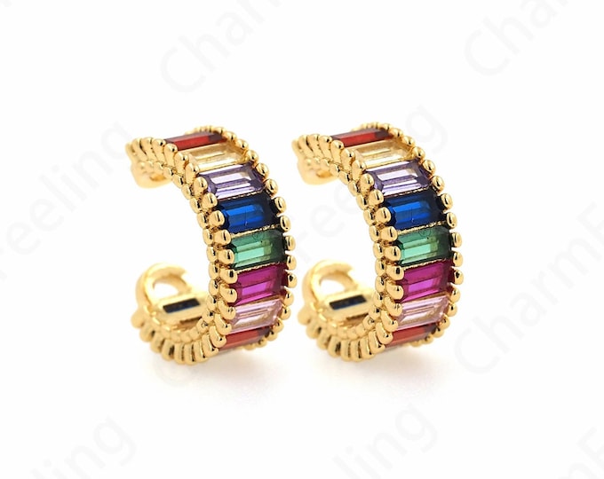 Thick Earrings,Earring Charm, Micropave CZ Gold Earrings,18K Gold Filled Round Earrings,DIY Jewelry Accessories 12x13.5x5mm