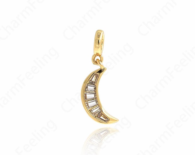 18K Gold Filled Cubic Zirconia Crescent Moon Pendants,Micro Pave CZ Moon Chanrms,Gold Half Moon Necklaces DIY Jewelry Supplies,24.5x8x2mm
