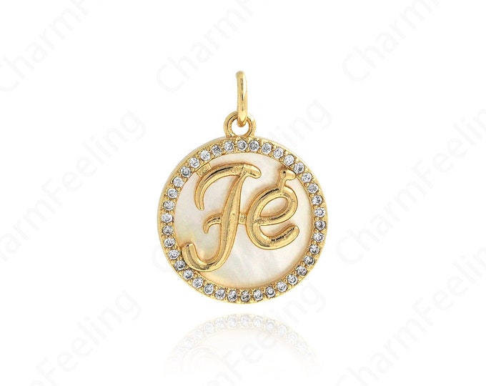 Round Pendant, Alphabet FE Pendant, Micropavé CZ Enamel Charm 18K Gold Filled Alphabet Necklace,DIY Jewelry Supplies,21x15.5x2.5mm