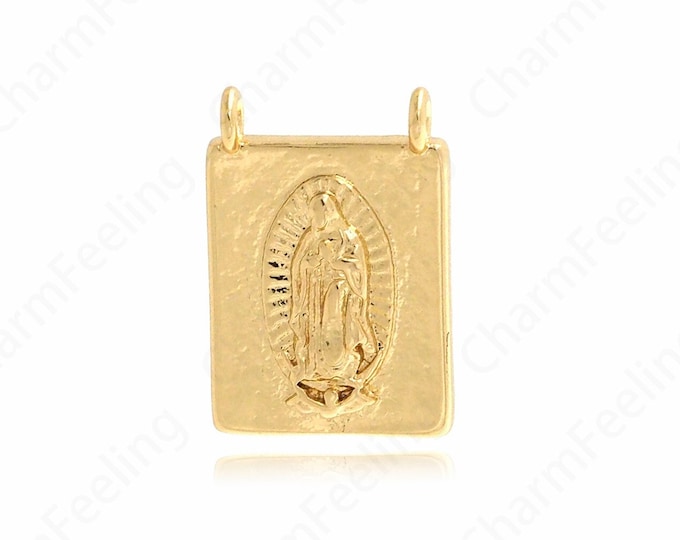 18K Gold Filled Square Pendant, Virgin Mary Necklace, Square Embossed Necklace, Character Pendant, DIY Jewelry Accessories 17.6x11.8x3mm