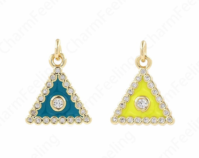 Micropavé CZ Triangle Necklace, Suitable for DIY Jewelry Making Accessories,Triangle Pendant,18K Gold Filled Rectangular Charm,16x12.5x2.5mm