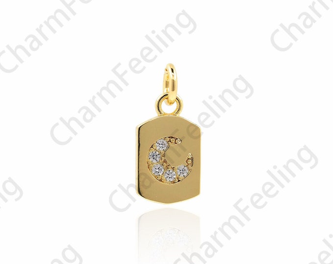 18K Gold Filled Rectangle Pendant, Crescent Pendant, Micro Pavé CZ Moon Necklace, Crescent Charm, DIY Jewelry Accessories, 16.5x7.5x1.5mm